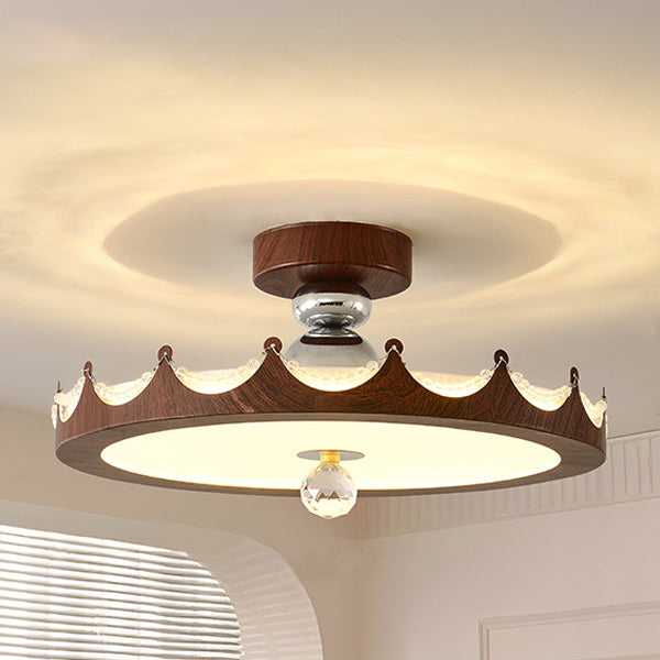 Plafonnier semi-encastré LED rond en fer acrylique traditionnel vintage avec couronne pour chambre et salon 
