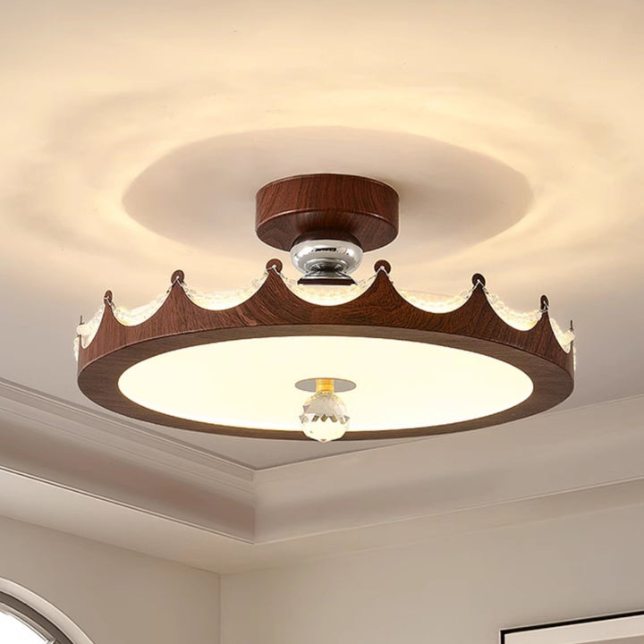 Plafonnier semi-encastré LED rond en fer acrylique traditionnel vintage avec couronne pour chambre et salon 