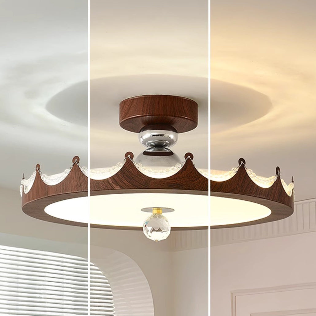 Plafonnier semi-encastré LED rond en fer acrylique traditionnel vintage avec couronne pour chambre et salon 