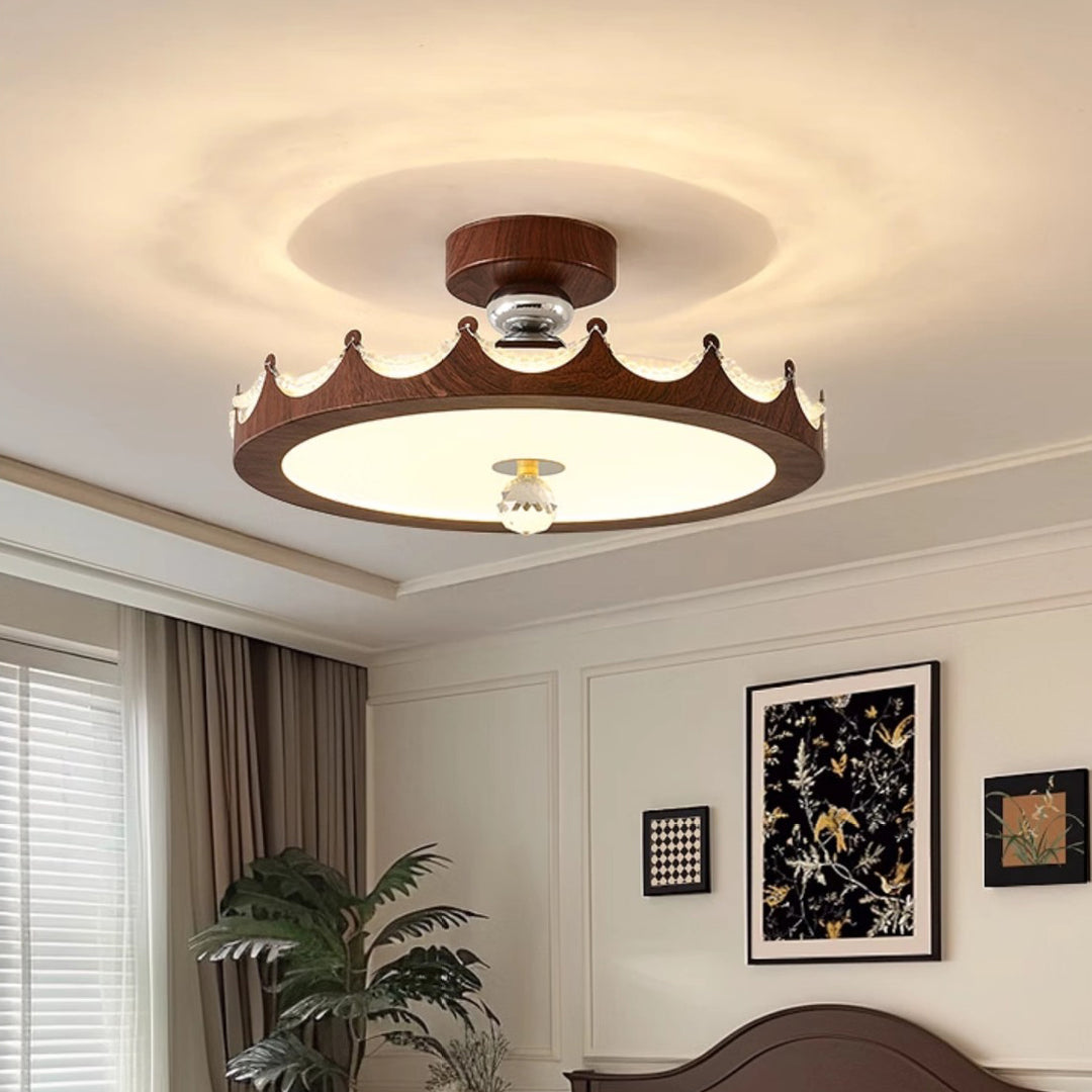 Plafonnier semi-encastré LED rond en fer acrylique traditionnel vintage avec couronne pour chambre et salon 