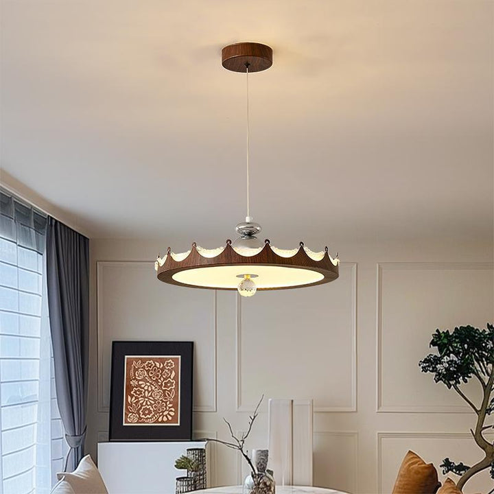 Traditional Vintage Iron Acrylic Crown Round LED Pendant Light For Bedroom &amp; Living Room