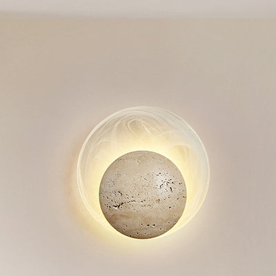 Traditionelle japanische Stein-Glas-Runde LED-Wandleuchte für Schlafzimmer & Wohnzimmer 