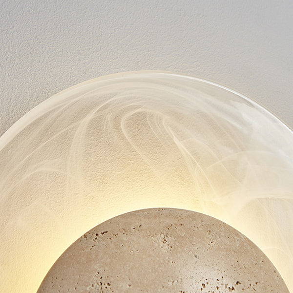 Traditionelle japanische Stein-Glas-Runde LED-Wandleuchte für Schlafzimmer & Wohnzimmer 