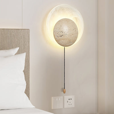 Traditionelle japanische Stein-Glas-Runde LED-Wandleuchte für Schlafzimmer & Wohnzimmer 