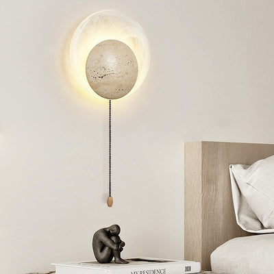 Traditionelle japanische Stein-Glas-Runde LED-Wandleuchte für Schlafzimmer & Wohnzimmer 