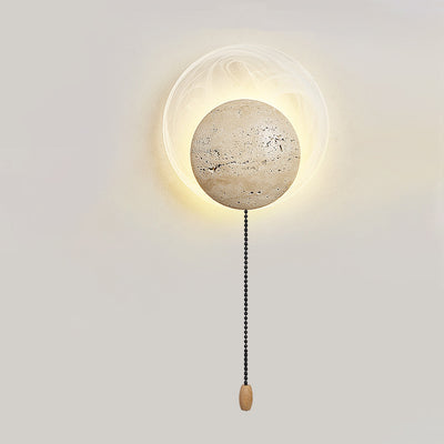 Traditionelle japanische Stein-Glas-Runde LED-Wandleuchte für Schlafzimmer & Wohnzimmer 