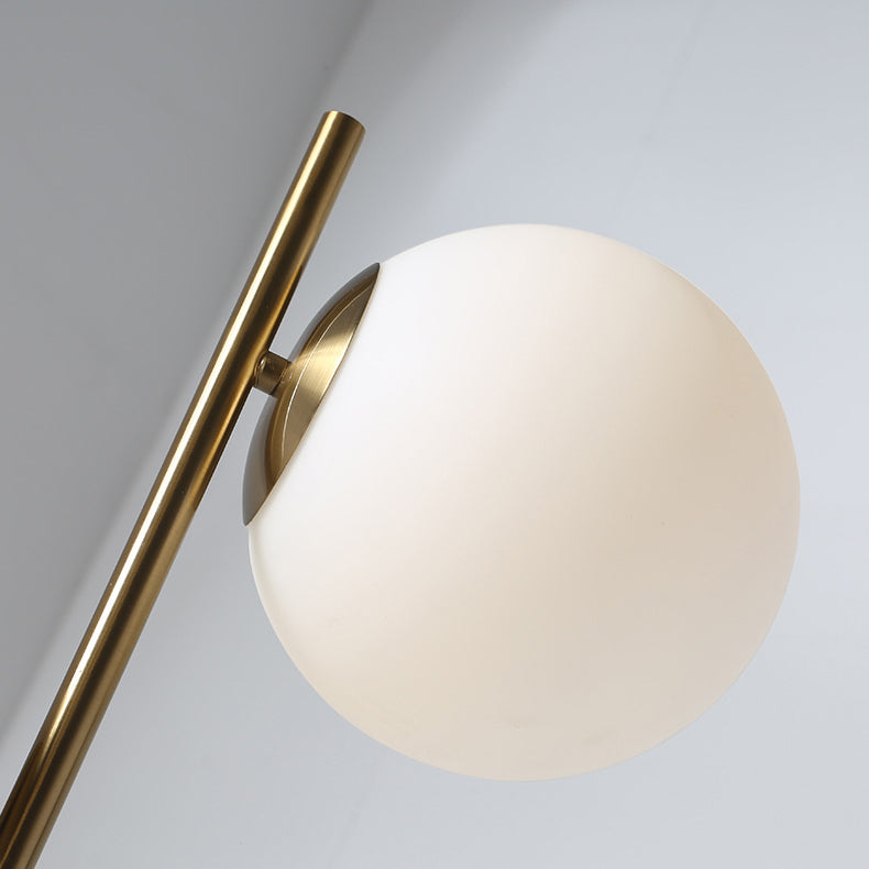 Lampe de sol contemporaine nordique en marbre, métal et verre, ronde à 2 lumières pour salon et chambre 