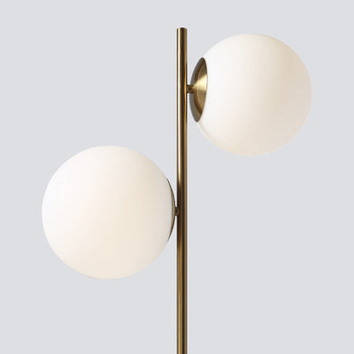 Lampe de sol contemporaine nordique en marbre, métal et verre, ronde à 2 lumières pour salon et chambre 