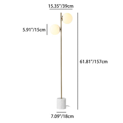 Lampe de sol contemporaine nordique en marbre, métal et verre, ronde à 2 lumières pour salon et chambre 