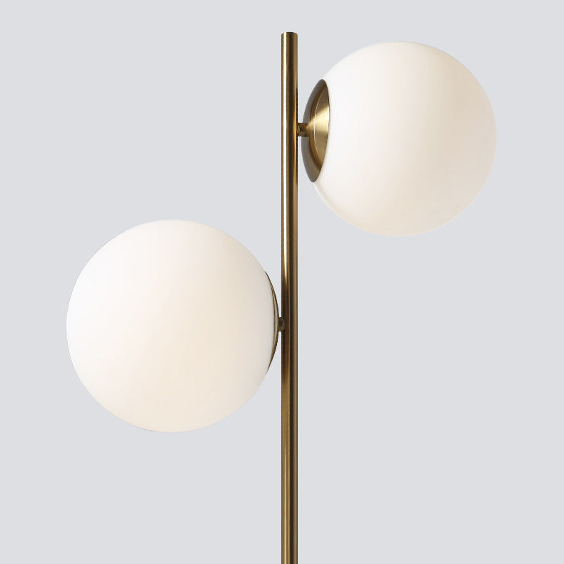 Zeitgenössische nordische Marmor-Metall- und Glas-Rund-Stehlampe mit 2 Lichtern für Wohnzimmer und Schlafzimmer 