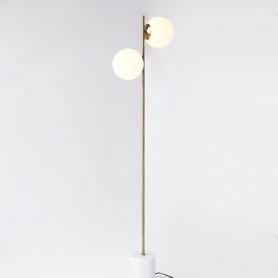 Lampe de sol contemporaine nordique en marbre, métal et verre, ronde à 2 lumières pour salon et chambre 