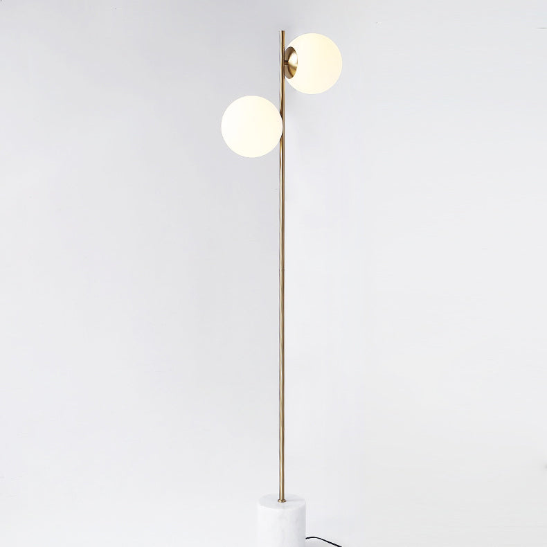 Lampe de sol contemporaine nordique en marbre, métal et verre, ronde à 2 lumières pour salon et chambre 