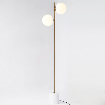 Lampe de sol contemporaine nordique en marbre, métal et verre, ronde à 2 lumières pour salon et chambre 