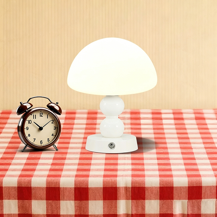 USB Rechargeable Mushroom Ambient Infinitely Dimmable Table Lamp - Creative Aluminum Alloy Bedside Lamp Cream Style Glass Table Light For Bedroom