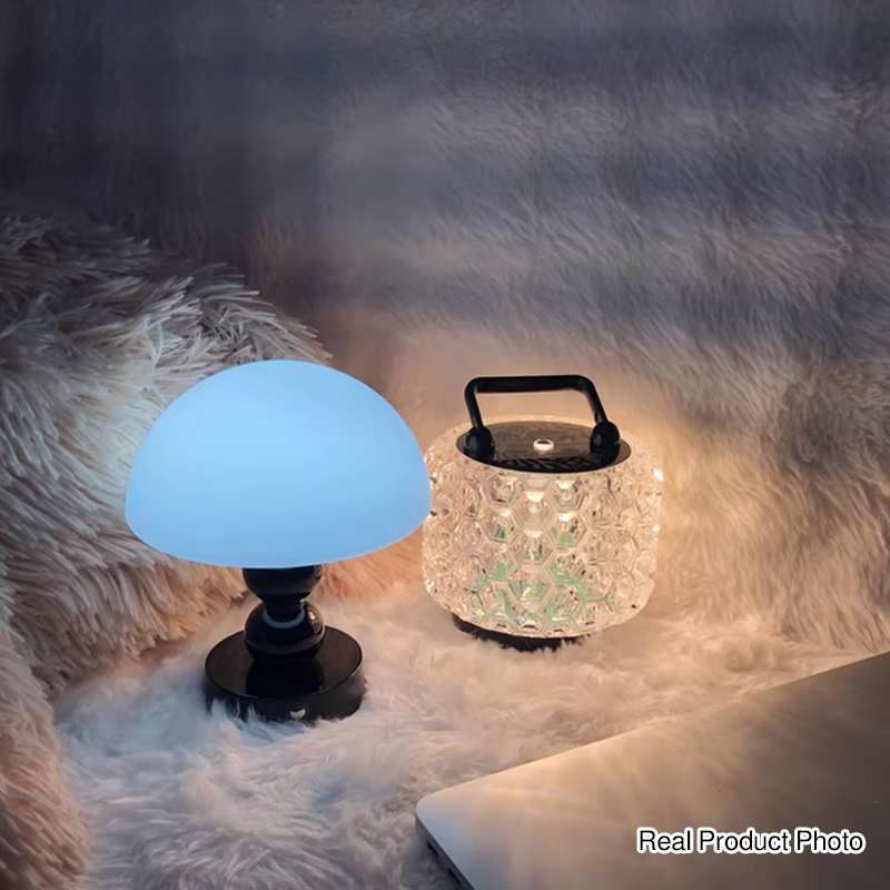 USB Rechargeable Mushroom Ambient Infinitely Dimmable Table Lamp - Creative Aluminum Alloy Bedside Lamp Cream Style Glass Table Light For Bedroom