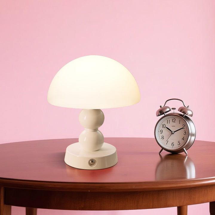 USB Rechargeable Mushroom Ambient Infinitely Dimmable Table Lamp - Creative Aluminum Alloy Bedside Lamp Cream Style Glass Table Light For Bedroom