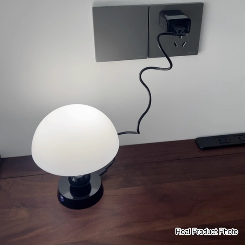 USB Rechargeable Mushroom Ambient Infinitely Dimmable Table Lamp - Creative Aluminum Alloy Bedside Lamp Cream Style Glass Table Light For Bedroom