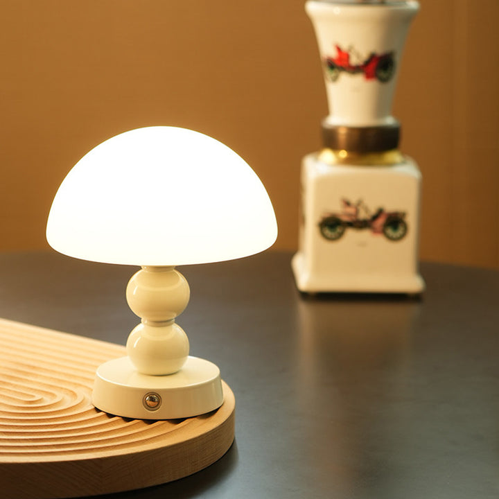 USB Rechargeable Mushroom Ambient Infinitely Dimmable Table Lamp - Creative Aluminum Alloy Bedside Lamp Cream Style Glass Table Light For Bedroom