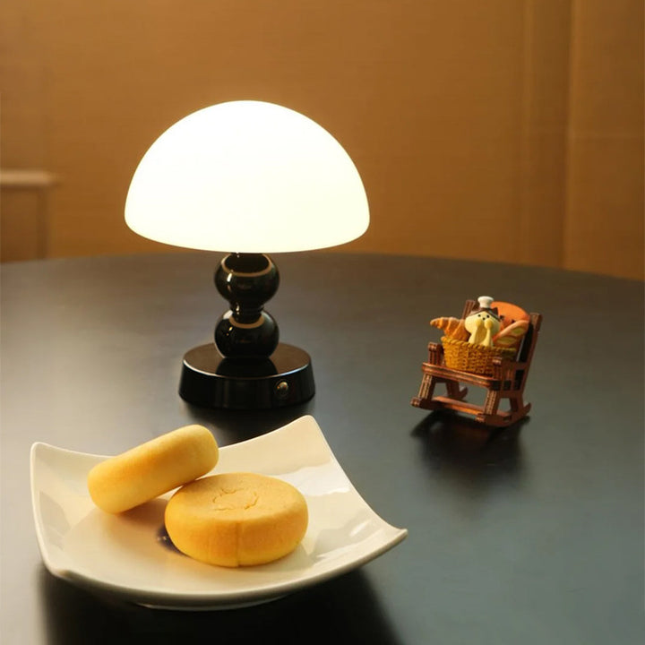 USB Rechargeable Mushroom Ambient Infinitely Dimmable Table Lamp - Creative Aluminum Alloy Bedside Lamp Cream Style Glass Table Light For Bedroom