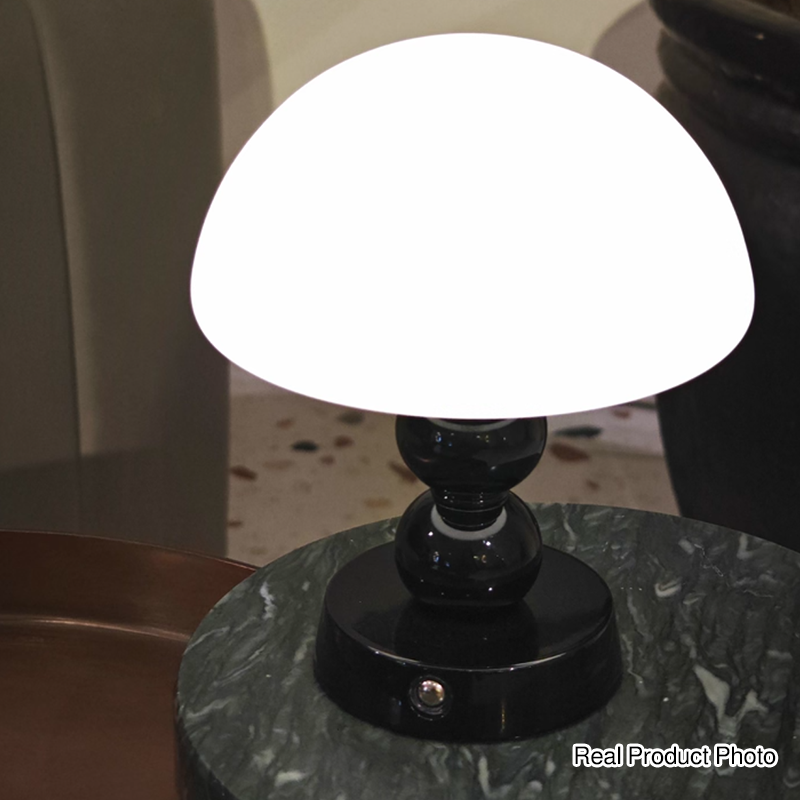 USB Rechargeable Mushroom Ambient Infinitely Dimmable Table Lamp - Creative Aluminum Alloy Bedside Lamp Cream Style Glass Table Light For Bedroom