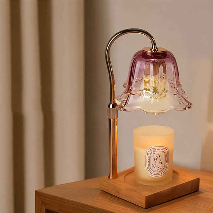Contemporary Creative Iron Glass Oak Wood Lily Of The Valley Design 1-Light Melting Wax Table Lamp For Bedroom