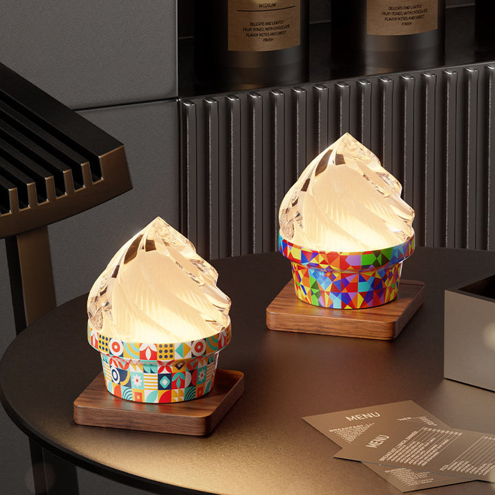 Ice Cream Ambient USB Rechargeable Table Lamp - Creative Touch Dimmable Cute Decorative Night Light For Bedroom
