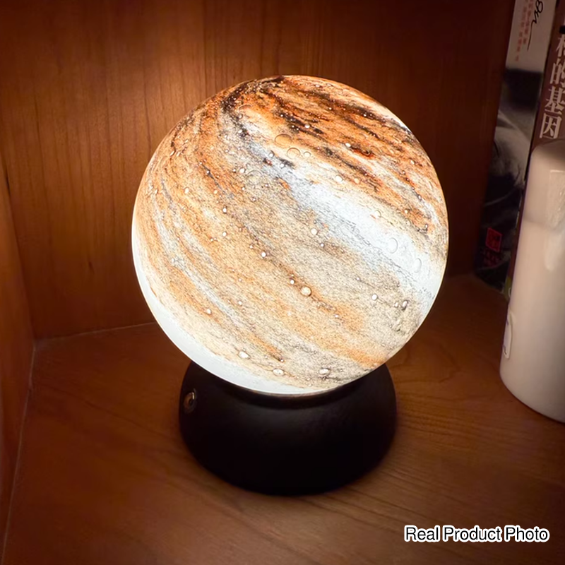 Artistic Glass Planet Sphere USB Rechargeable Table Lamp - Art Deco Touch Dimmable Brightness Ambient Bedside Lighting For Bedroom