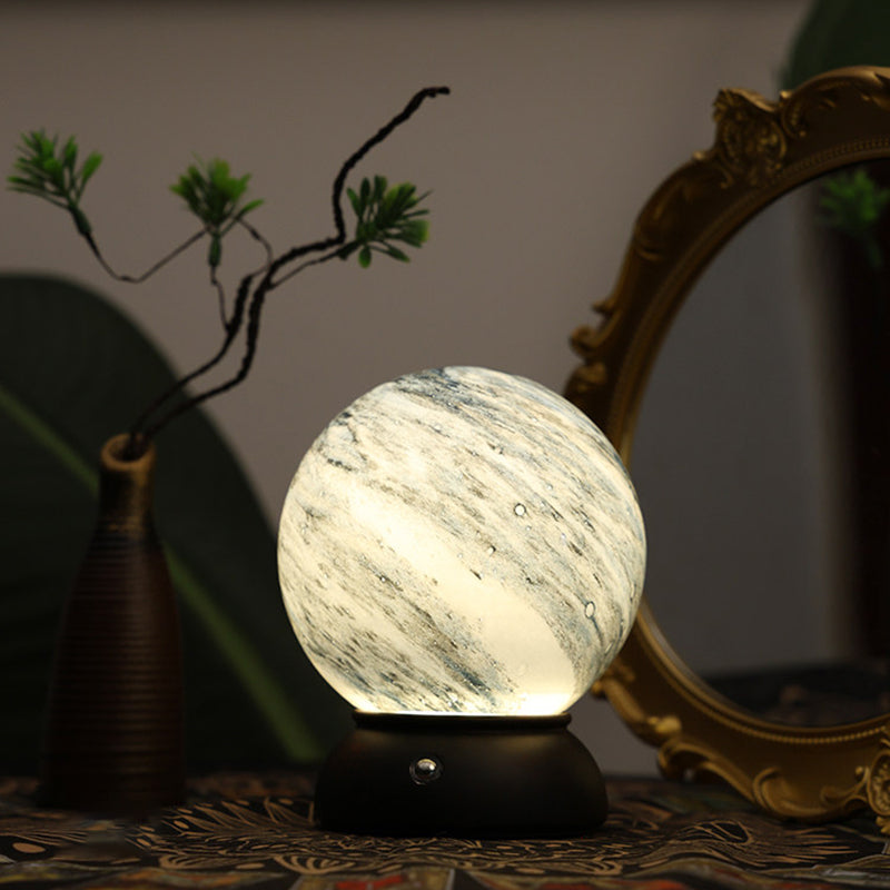 Artistic Glass Planet Sphere USB Rechargeable Table Lamp - Art Deco Touch Dimmable Brightness Ambient Bedside Lighting For Bedroom