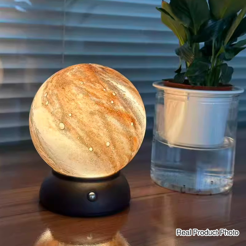 Artistic Glass Planet Sphere USB Rechargeable Table Lamp - Art Deco Touch Dimmable Brightness Ambient Bedside Lighting For Bedroom