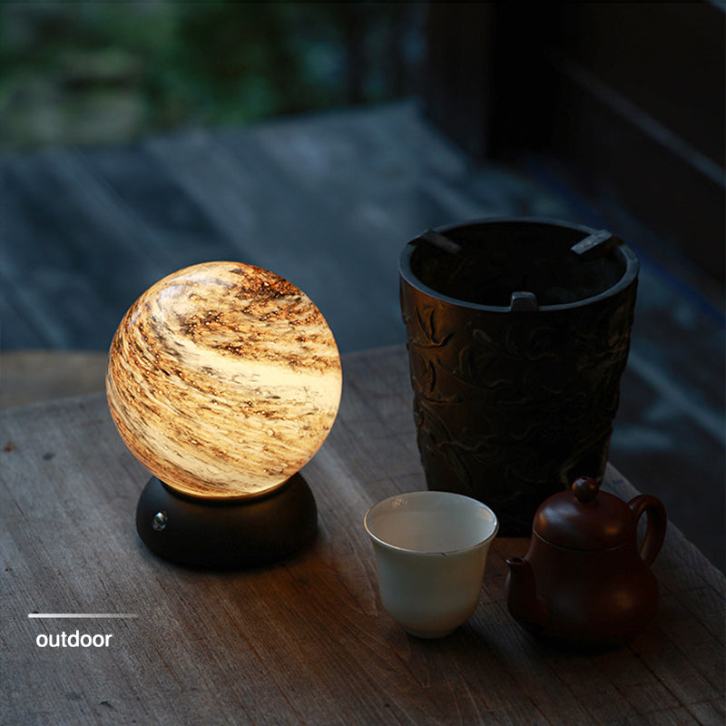 Artistic Glass Planet Sphere USB Rechargeable Table Lamp - Art Deco Touch Dimmable Brightness Ambient Bedside Lighting For Bedroom