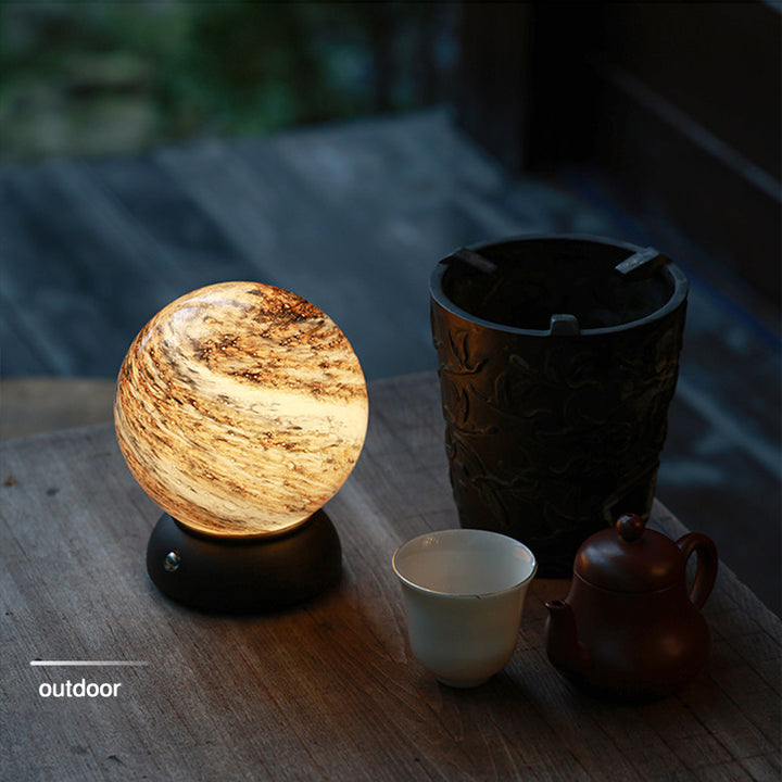 Artistic Glass Planet Sphere USB Rechargeable Table Lamp - Art Deco Touch Dimmable Brightness Ambient Bedside Lighting For Bedroom