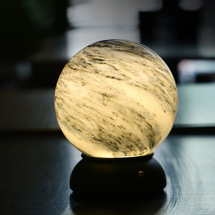 Artistic Glass Planet Sphere USB Rechargeable Table Lamp - Art Deco Touch Dimmable Brightness Ambient Bedside Lighting For Bedroom