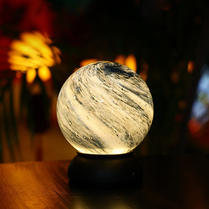 Artistic Glass Planet Sphere USB Rechargeable Table Lamp - Art Deco Touch Dimmable Brightness Ambient Bedside Lighting For Bedroom