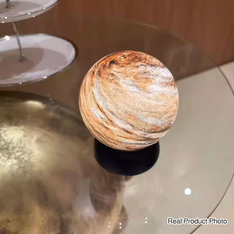 Artistic Glass Planet Sphere USB Rechargeable Table Lamp - Art Deco Touch Dimmable Brightness Ambient Bedside Lighting For Bedroom