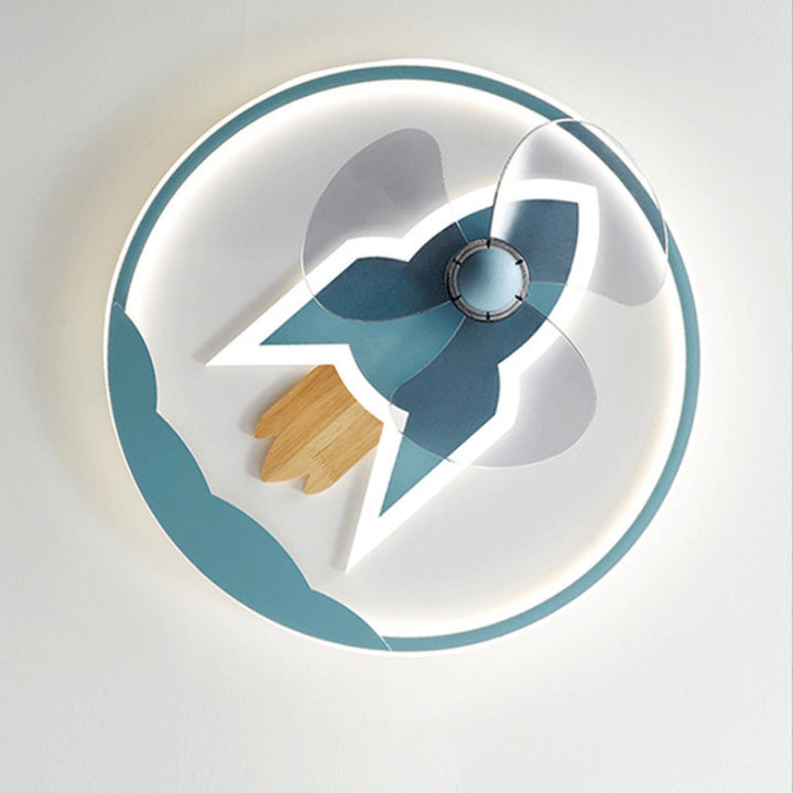 Contemporary Creative Iron Acrylic Round Airplane-shaped Kids LED Flush Mount Ceiling Fan Light For Bedroom