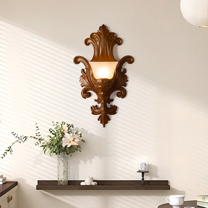 Traditional French Resin Glass Hardware Embossed-shaped 1-Light Wall Sconce Lamp For Living Room &amp; Bedroom