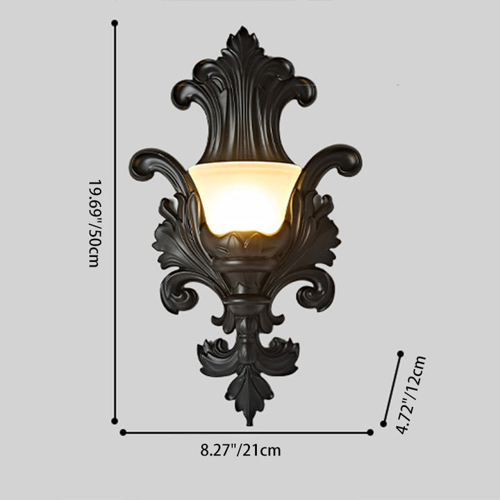 Traditionelle 1-flammige Wandleuchte im französischen Stil aus Harz und Glas mit geprägter Form und Metallbeschlägen für Wohnzimmer und Schlafzimmer 