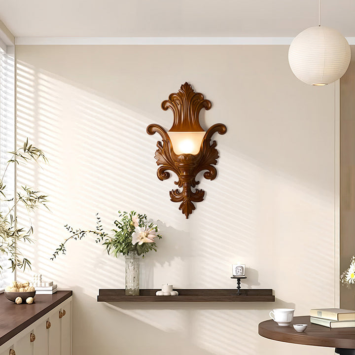 Traditional French Resin Glass Hardware Embossed-shaped 1-Light Wall Sconce Lamp For Living Room &amp; Bedroom