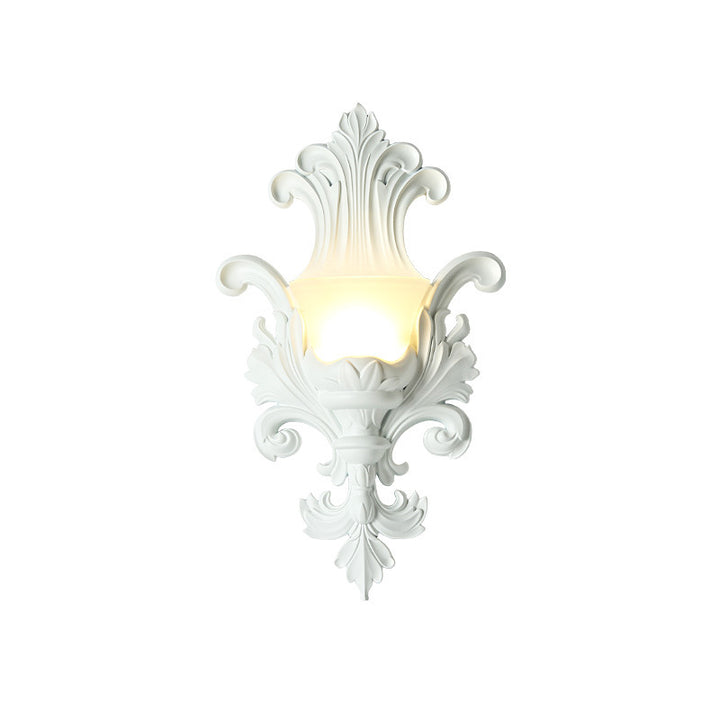 Traditional French Resin Glass Hardware Embossed-shaped 1-Light Wall Sconce Lamp For Living Room &amp; Bedroom