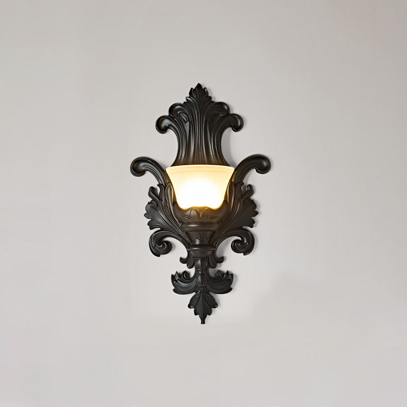 Traditional French Resin Glass Hardware Embossed-shaped 1-Light Wall Sconce Lamp For Living Room &amp; Bedroom