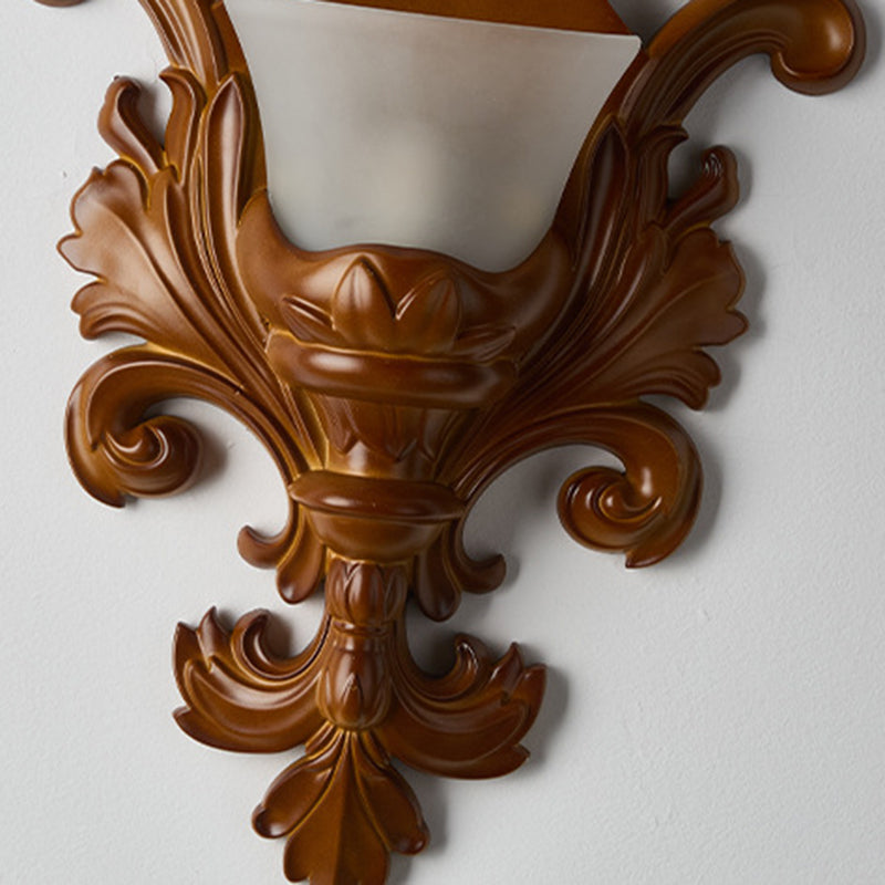 Traditional French Resin Glass Hardware Embossed-shaped 1-Light Wall Sconce Lamp For Living Room &amp; Bedroom