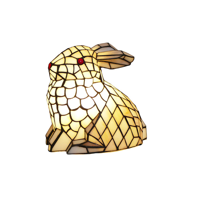 Traditional Tiffany Glass Iron Rabbit Bear Kids 1-Light Table Lamp For Living Room &amp; Bedroom