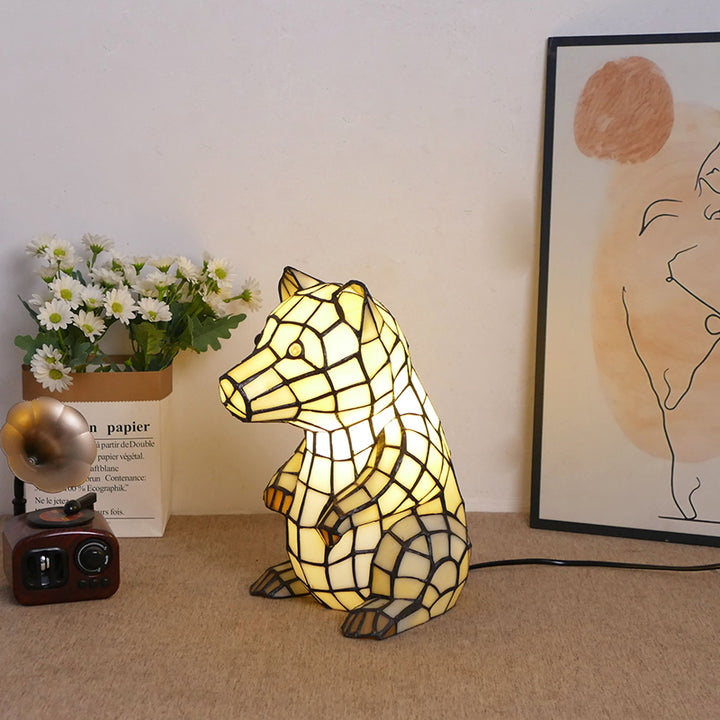 Traditional Tiffany Glass Iron Rabbit Bear Kids 1-Light Table Lamp For Living Room &amp; Bedroom