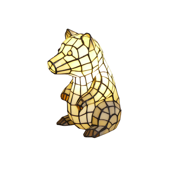Traditional Tiffany Glass Iron Rabbit Bear Kids 1-Light Table Lamp For Living Room &amp; Bedroom