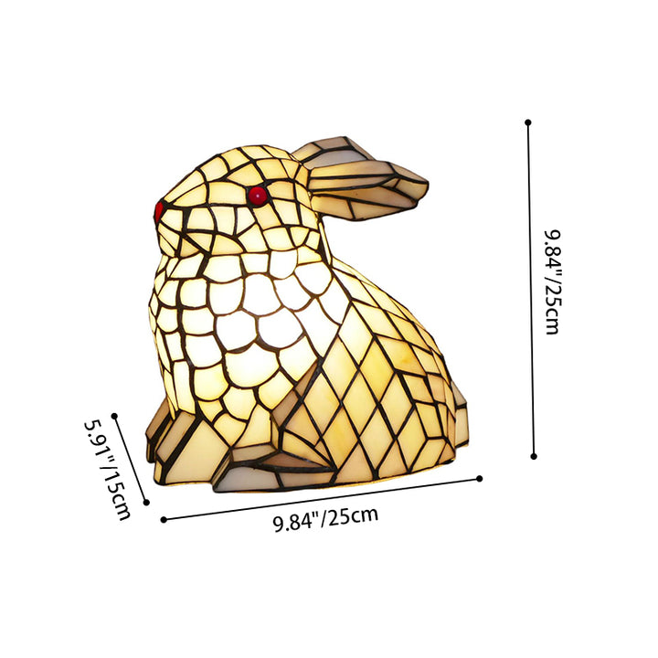 Traditional Tiffany Glass Iron Rabbit Bear Kids 1-Light Table Lamp For Living Room & Bedroom