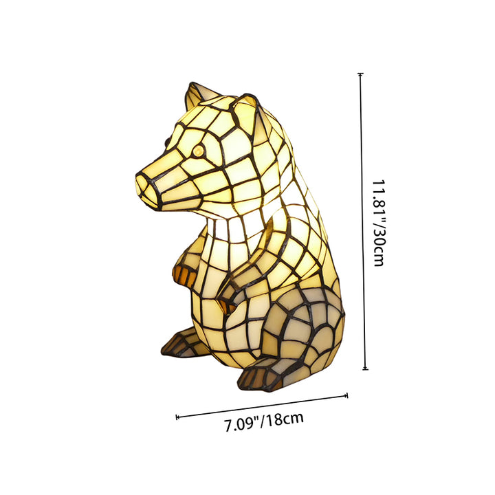 Traditional Tiffany Glass Iron Rabbit Bear Kids 1-Light Table Lamp For Living Room &amp; Bedroom