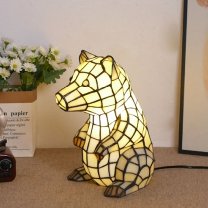 Traditional Tiffany Glass Iron Rabbit Bear Kids 1-Light Table Lamp For Living Room & Bedroom