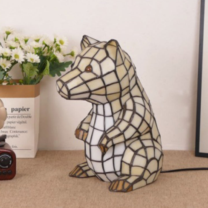 Traditional Tiffany Glass Iron Rabbit Bear Kids 1-Light Table Lamp For Living Room &amp; Bedroom
