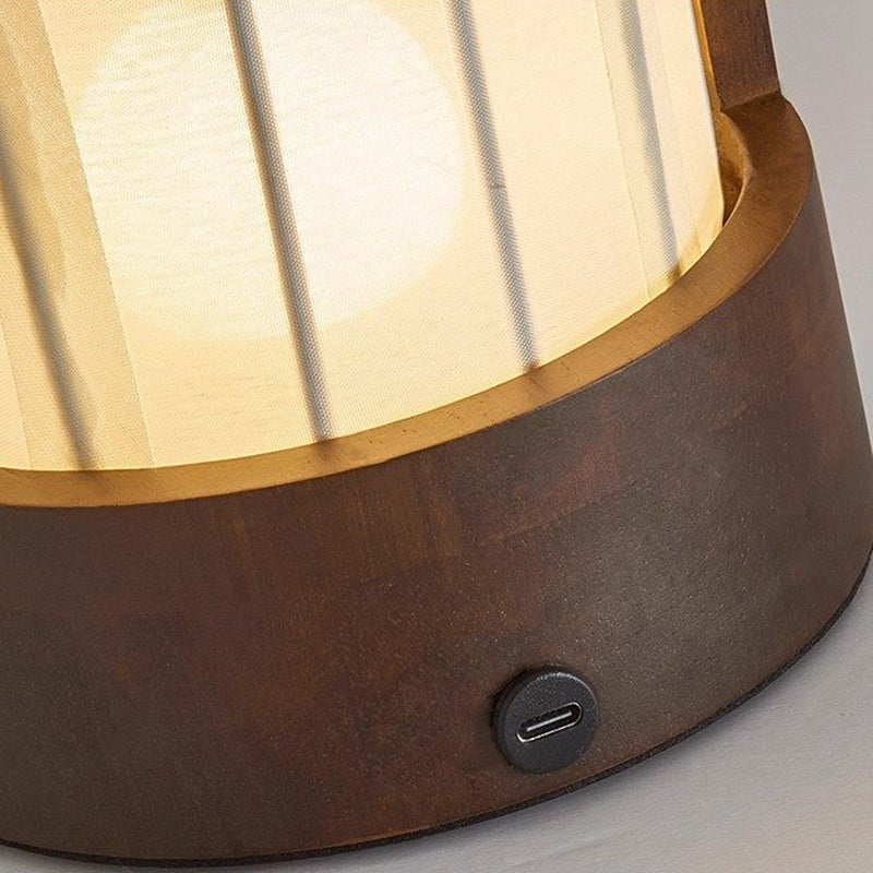 Lámpara de mesa LED con carga USB de tela, madera de roble, forma cilíndrica, diseño tradicional chino de flor de ciruelo, hojas de bambú y caqui, para salón y dormitorio 