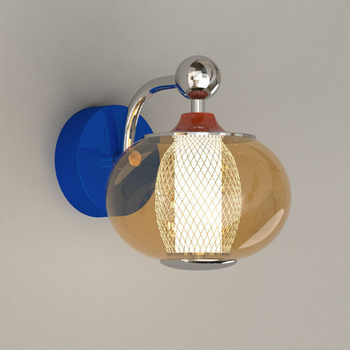 Contemporary Nordic Iron Glass Lantern-shaped LED Wall Sconce Lamp For Living Room &amp; Bedroom